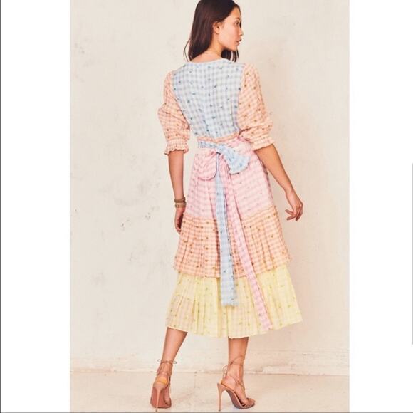 Love Shack Fancy Romantic Cottage Core Plaid Midi Puff Sleeve Ruffle Dress 8 - Picture 11 of 13